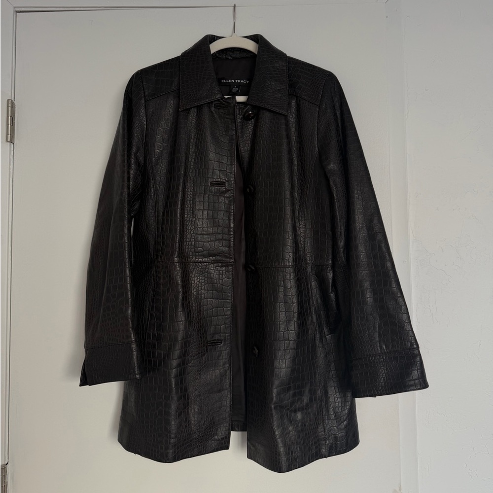 Ellen Tracy Crocodile Button Leather Jacket